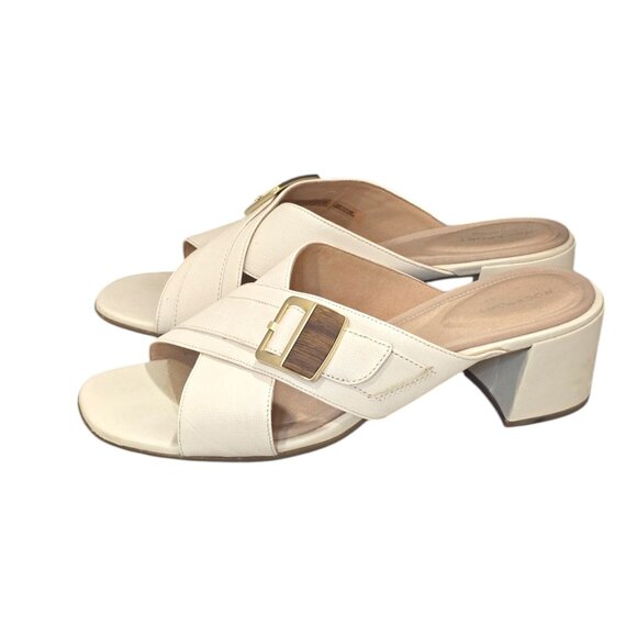Rockport Cream and Gold Heeled Sandals with Elegant Design Wide - Picture 4 of 6
